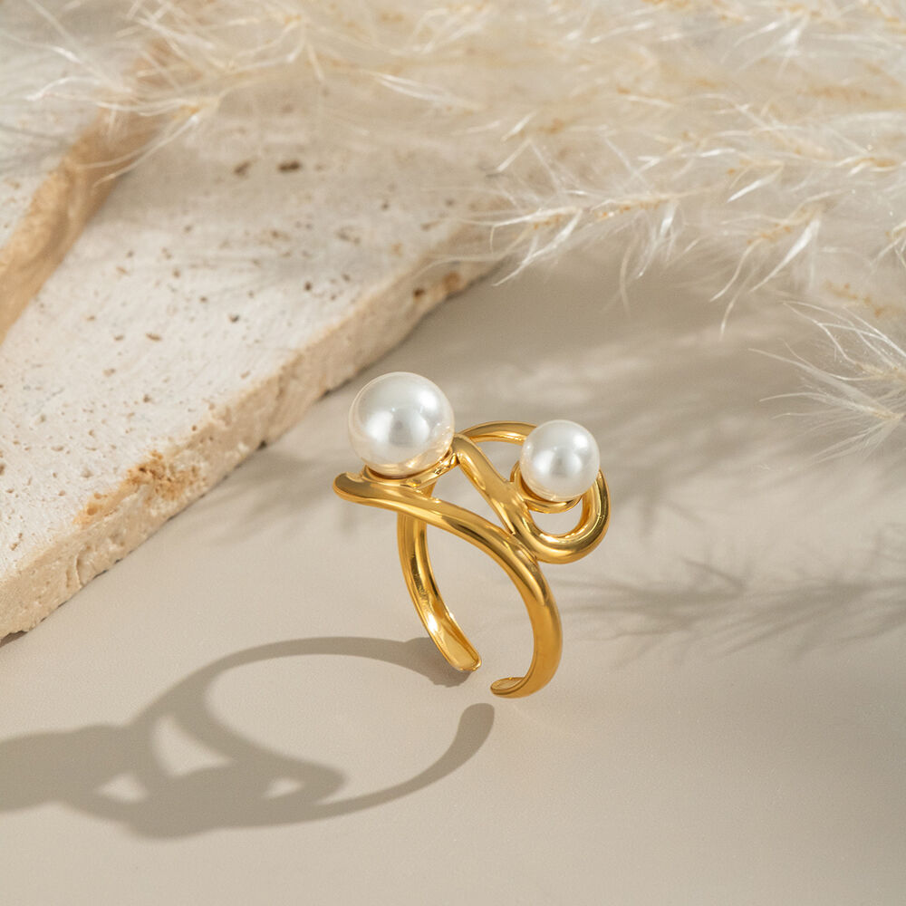 1 Piece Stainless Steel Waterproof Gold Color Pearl Statement Ring h5Picture4