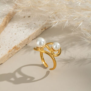 1 Piece Stainless Steel Waterproof Gold Color Pearl Statement Ring h5 Picture4