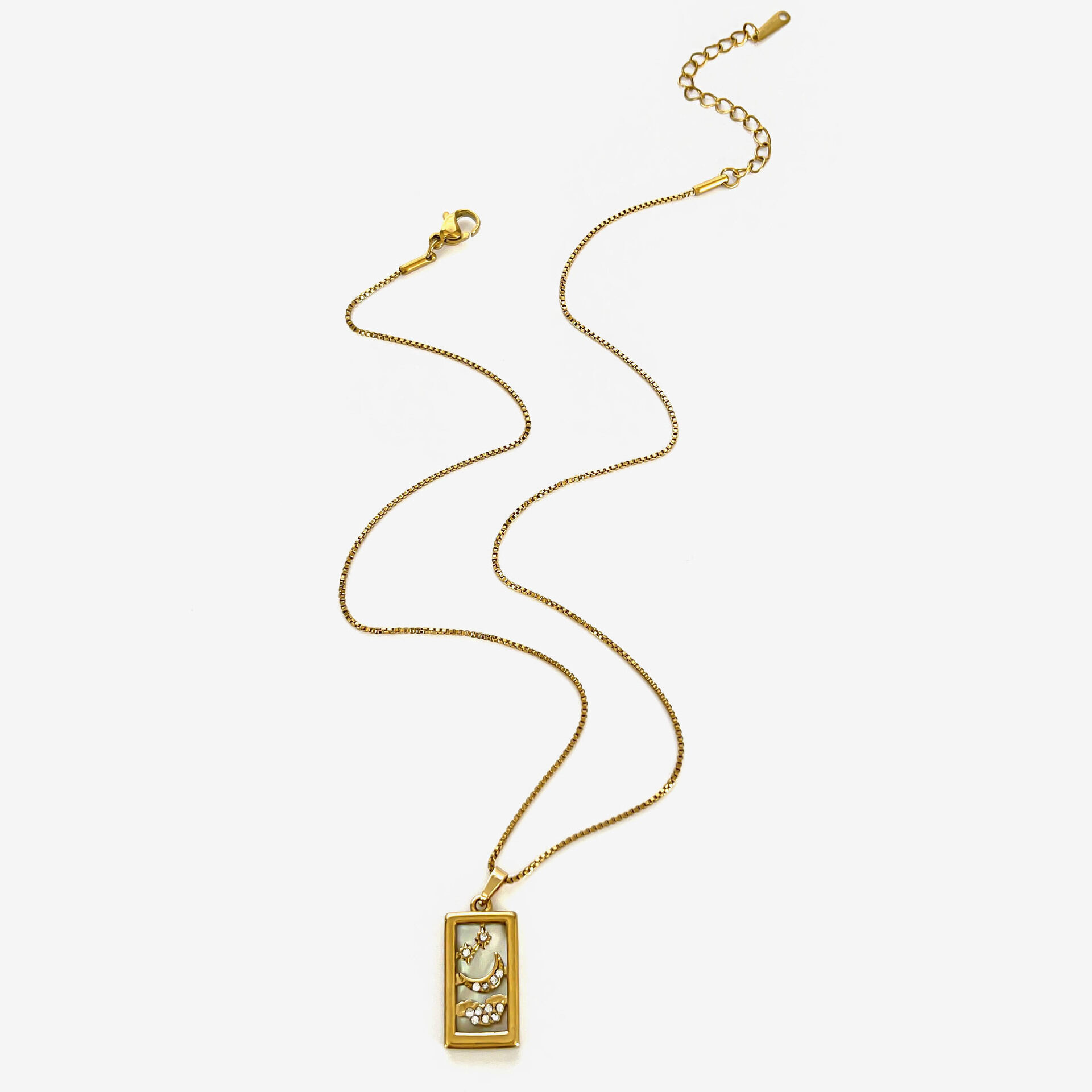 1 Piece Stainless Steel Waterproof Gold Color Rhinestone Pendant Necklace h5 