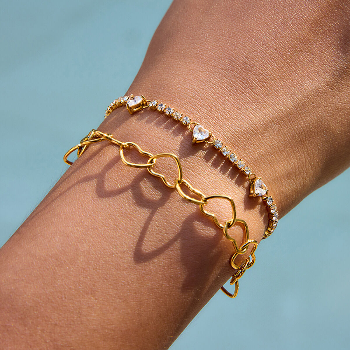 1 stuk romantische hartvormige, waterdichte, goudkleurige damesarmband van roestvrij staal.