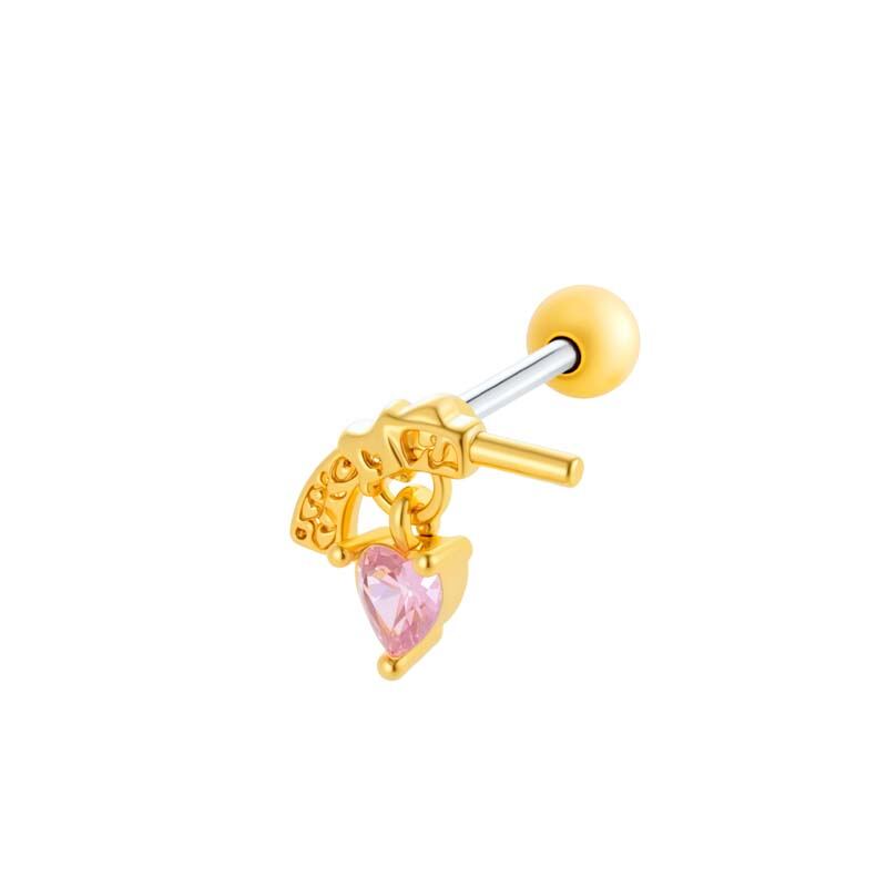 1 Piece Polychrome Heart Copper Gold Color Zircon Women's Piercings Earrings Picture6
