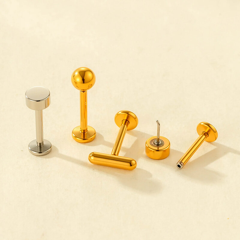 1 Piece Simple Stainless Steel Waterproof Gold Color Zircon Piercings Earring 2