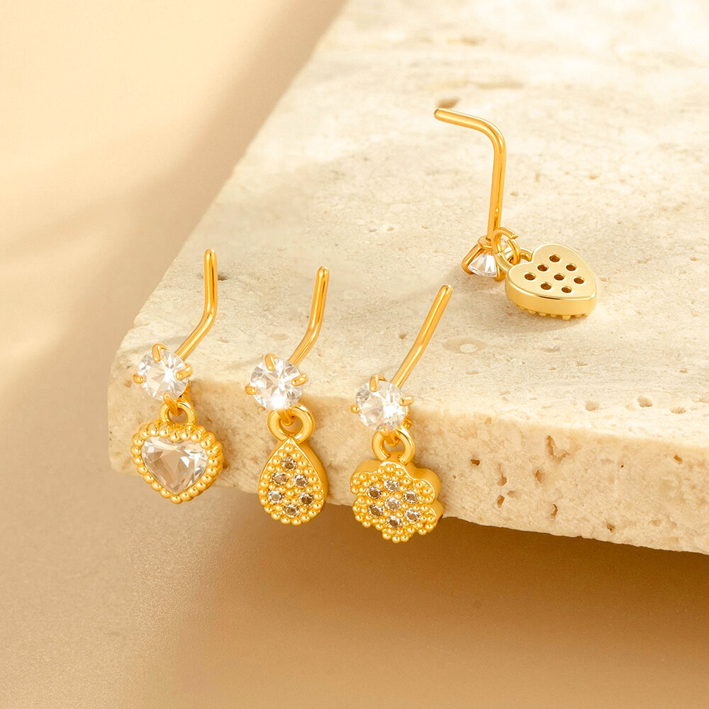1 Piece Simple Series Simple Heart Copper   Gold Color  Zircon Women's Nose Stud 2