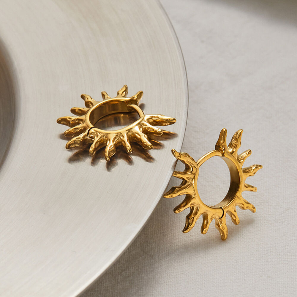 1 Pair Stylish Series Retro Sun Stainless Steel Waterproof Gold Color Women's Hoop Earrings Picture3