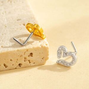 1 Piece Heart Copper Gold Color Zircon Women's Nose Stud h5 Picture3