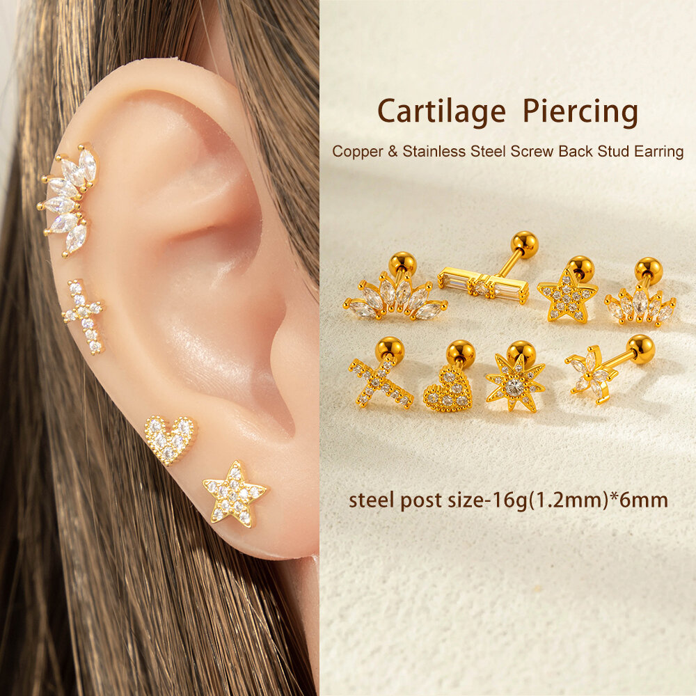 1 Piece Copper Gold Color Zircon Piercings Earrings h5 Picture4