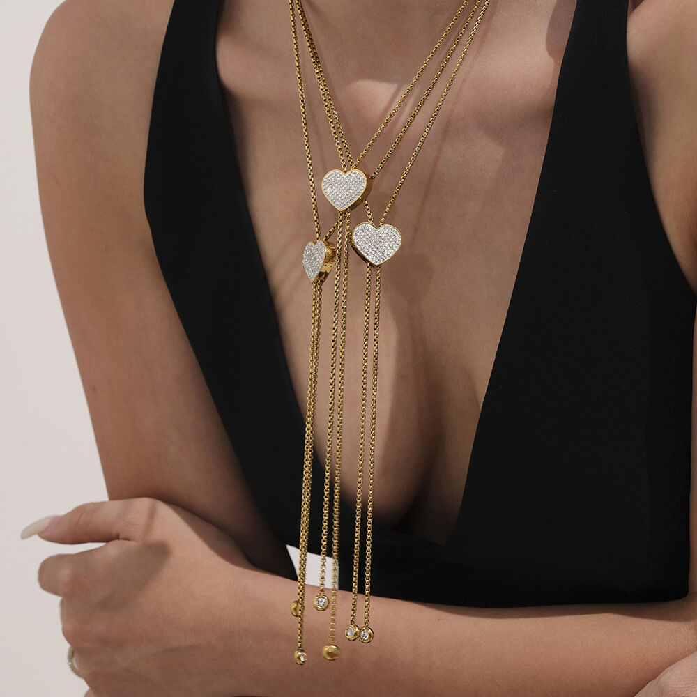 1 Piece Delicate Heart Stainless Steel Waterproof Gold Color Zircon Women's Pendant Necklaces Picture5
