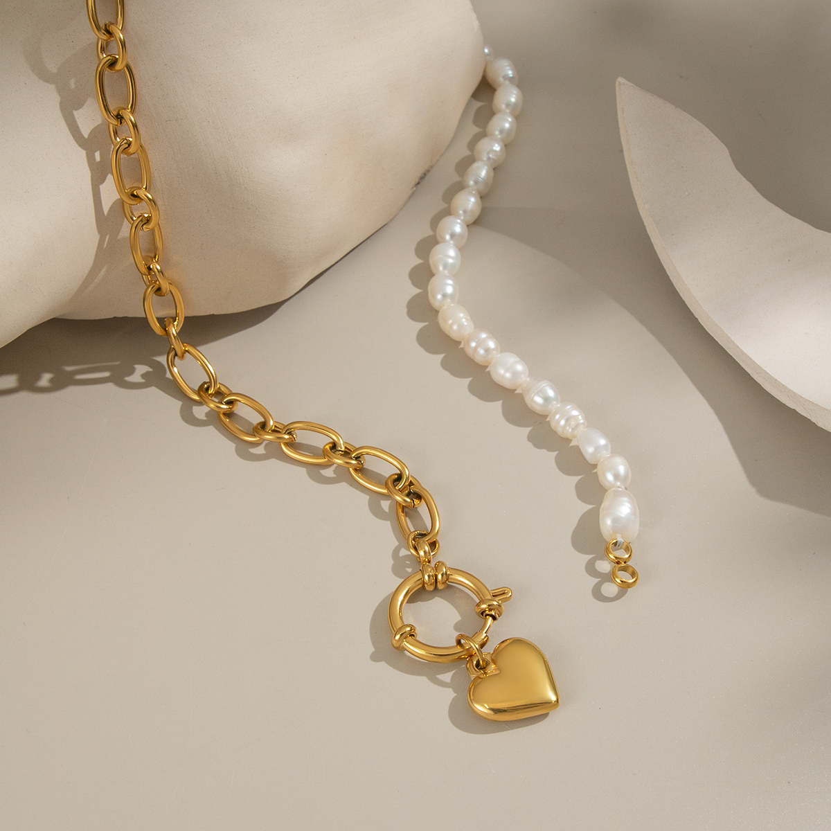 1 Piece Heart Stainless Steel Waterproof Pearl Beaded Necklace h5 Picture2