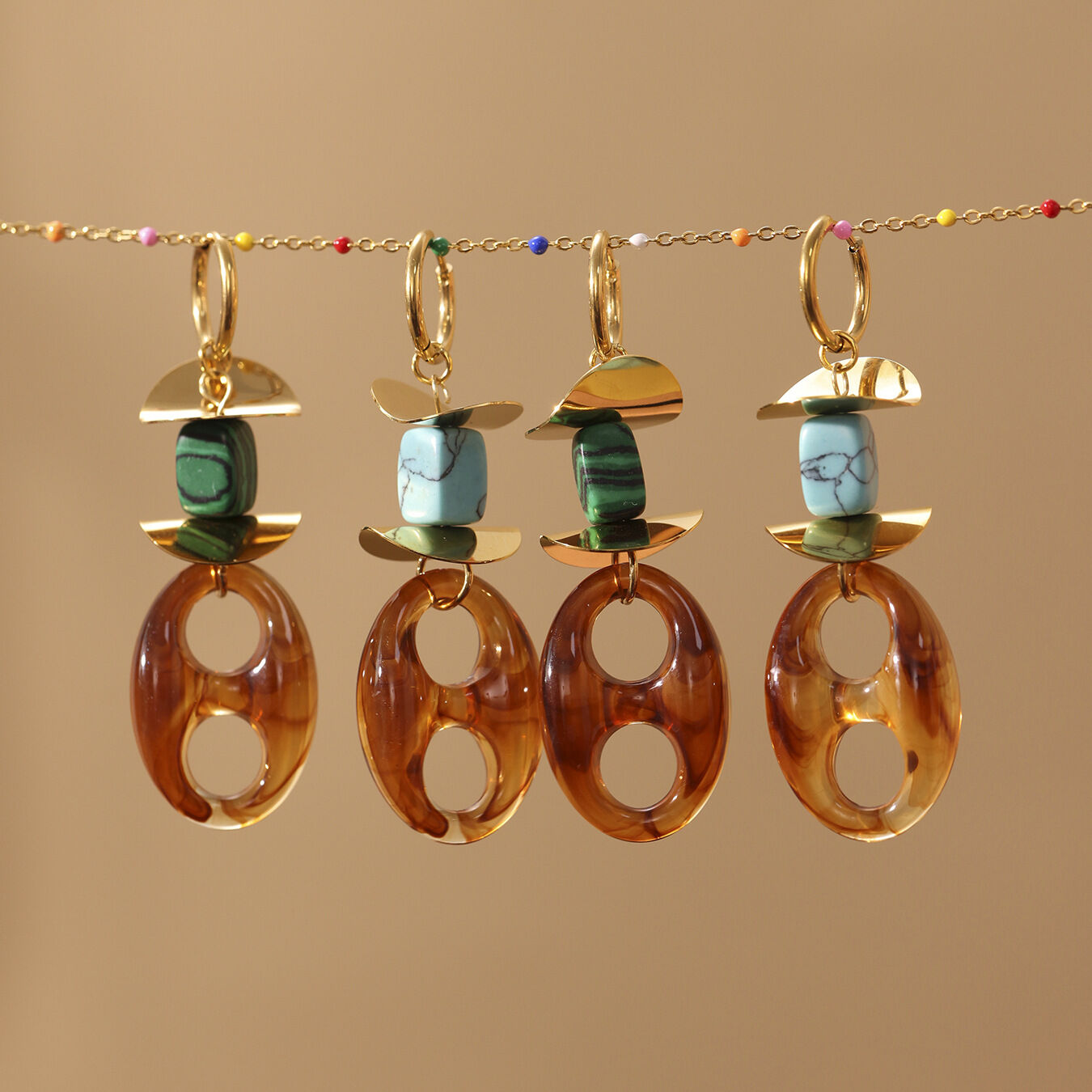 1 Paar Retro-Ohrhänger für Damen, unregelmäßige ovale Form, Edelstahl, wasserdicht, goldfarben h5 Bild3