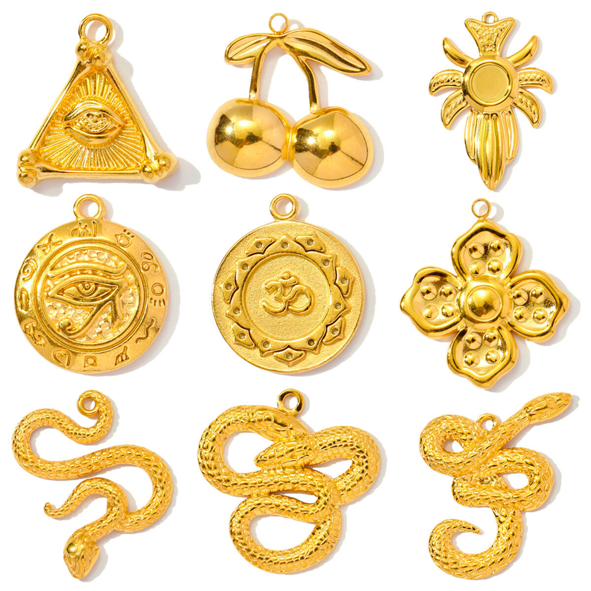 1 pezzo di ciondolo da donna in acciaio inossidabile color oro impermeabile a forma di serpente, serie classica fai da te Immagine4