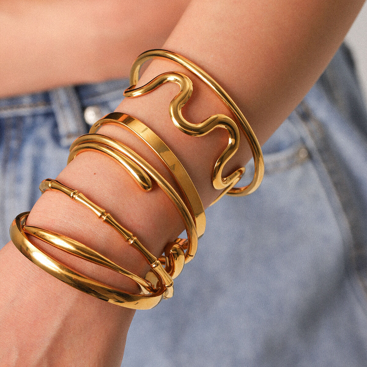 Simple Series Daily Irregular Shape Stainless Steel Waterproof  Women's Bangles