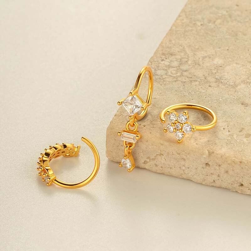 1 anello al naso a farfalla in zircone color rame e oro Immagine3
