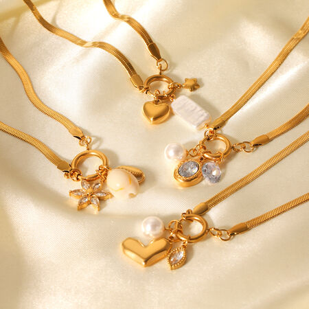 Collar Con Colgante De Flor Sencilla Y Diaria De Acero Inoxidable, Resistente Al Agua, Color Dorado Y Perla Para Mujer.