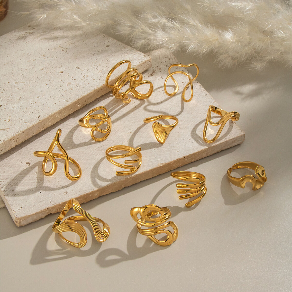 1 Piece Simple Series Daily Irregular Shape Stainless Steel Waterproof Gold Color  Statement Rings Picture2