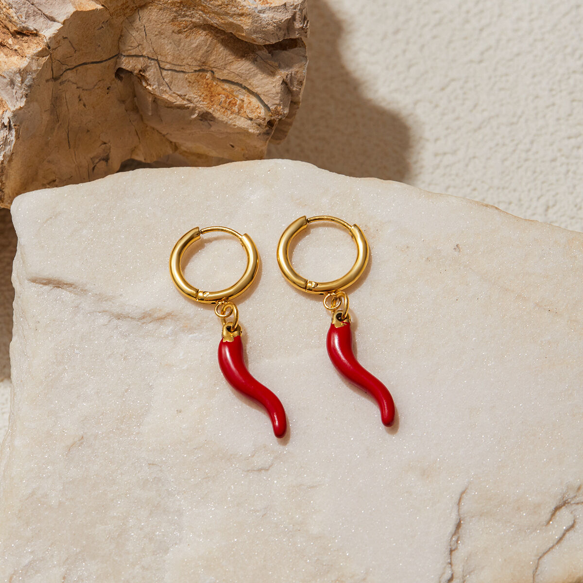 1 Pair Bold Red Chili Stainless Steel Waterproof Gold Color Women's Drop Earrings h5 Picture7