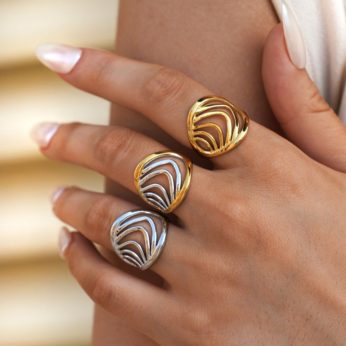 1 Piece  Simple Strip Stainless Steel Waterproof  Gold Color  Minimalist Rings 2