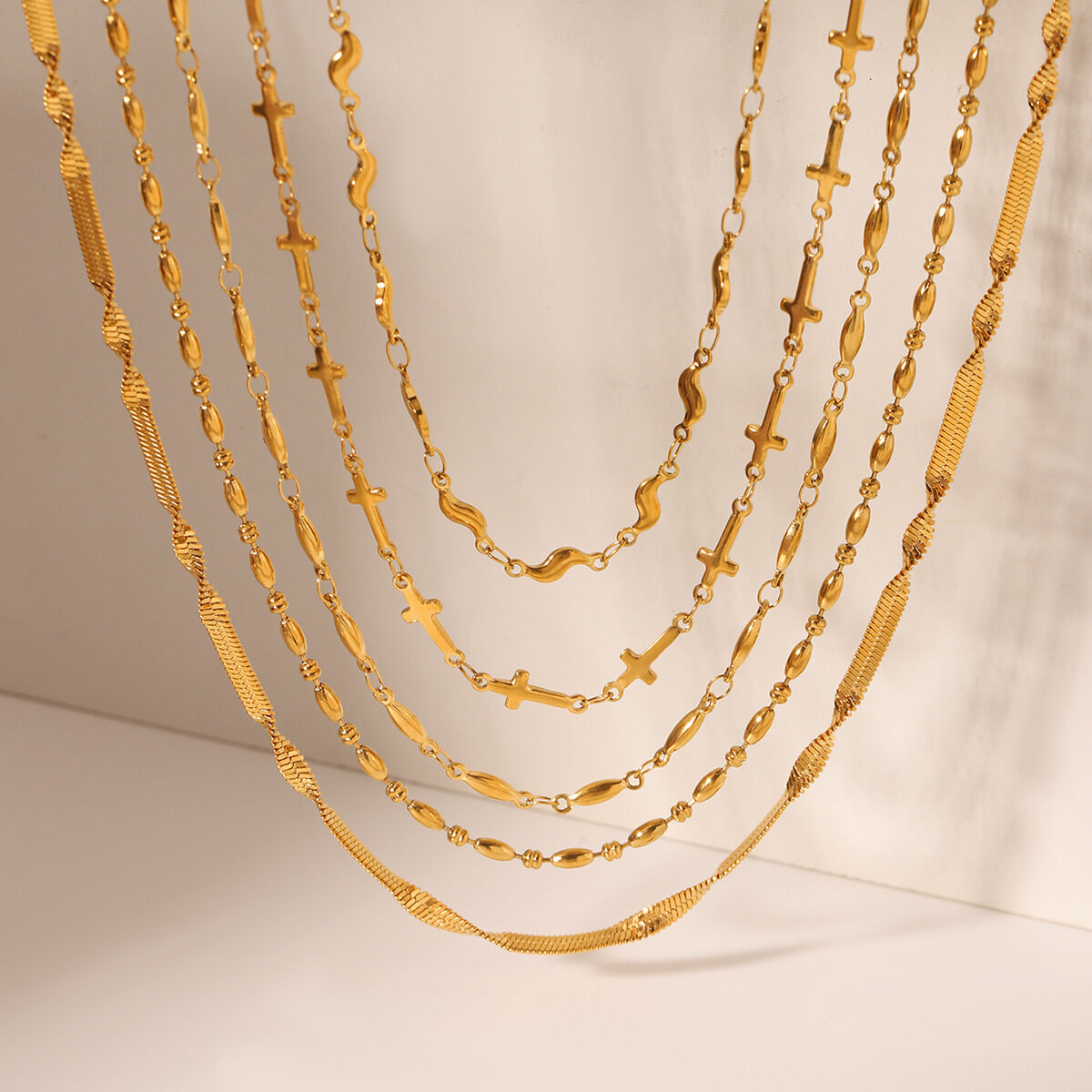 1 Pair Simple Series Daily Cross Stainless Steel Waterproof   Gold Color  Women's Chain Necklaces Picture3