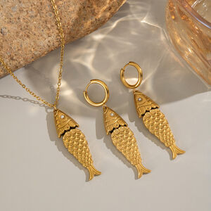 1 Piece Simple Casual Fish Stainless Steel Waterproof Gold Color Women's Pendant Necklaces h5 Picture2