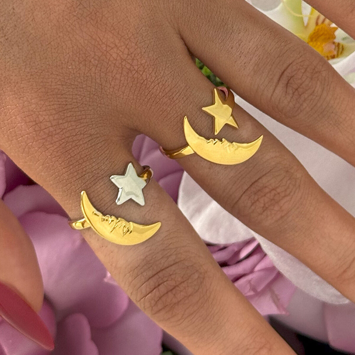 1 Piece Simple Casual Moon Stainless Steel Waterproof  Gold Color  Statement Rings 2