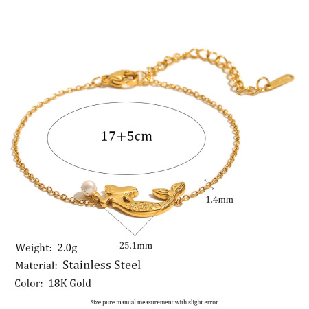 Pulseras con dijes de sirena de acero inoxidable, resistentes al agua y color dorado para mujer.