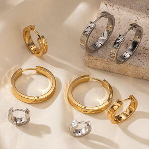 1 Pair Simple Circle Stainless Steel Waterproof Gold Color Hoop Earrings h5 Picture2