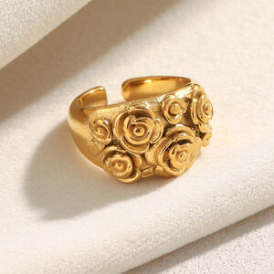 1 Piece Romantic Flower Stainless Steel Waterproof Gold Color Statement Rings h5 Picture5