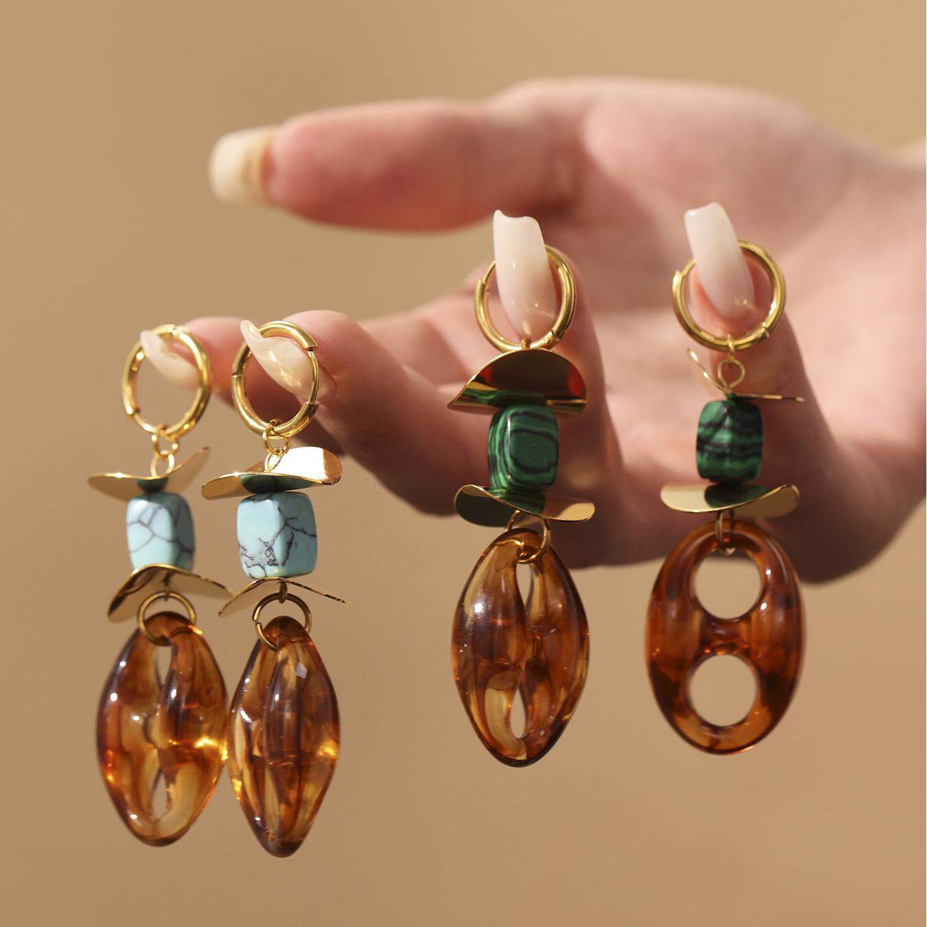 1 Paar Retro-Ohrhänger für Damen, unregelmäßige ovale Form, Edelstahl, wasserdicht, goldfarben h5Bild7