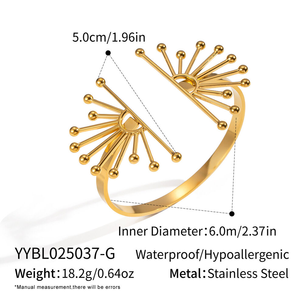 Bracciale rigido impermeabile color oro in acciaio inossidabile con fiore di sole, 1 pezzo