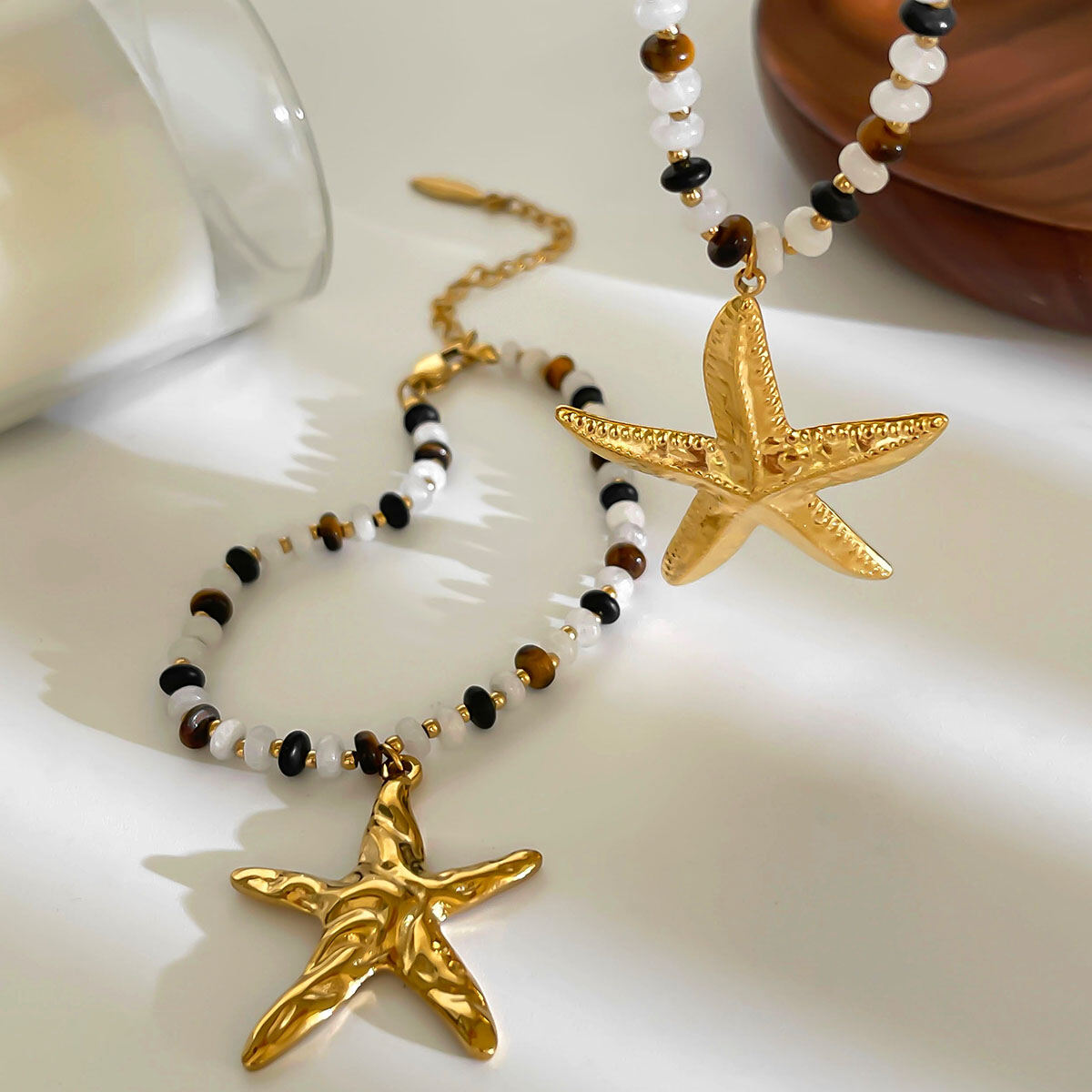 Conjunto de collar de estrella de mar de piedra natural h5 Imagen4