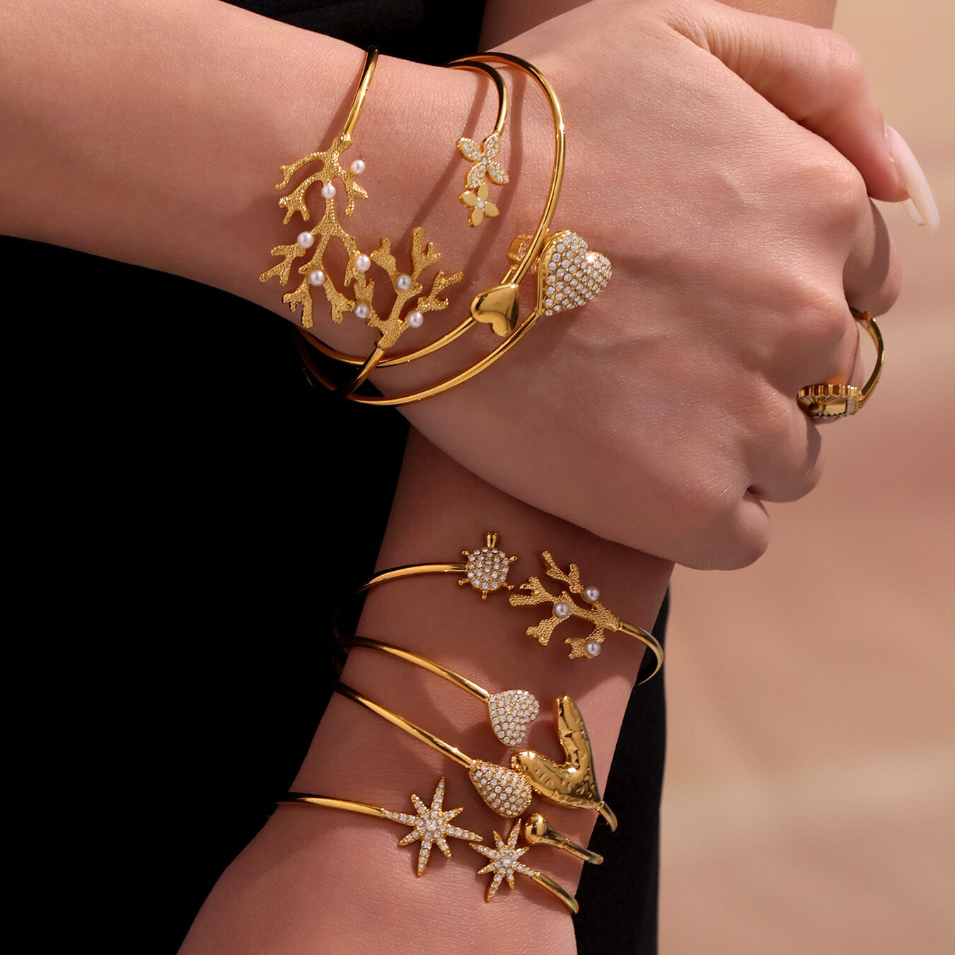 1 Piece Vacation Coral Stainless Steel Waterproof Gold Color Women's Bangles Picture3