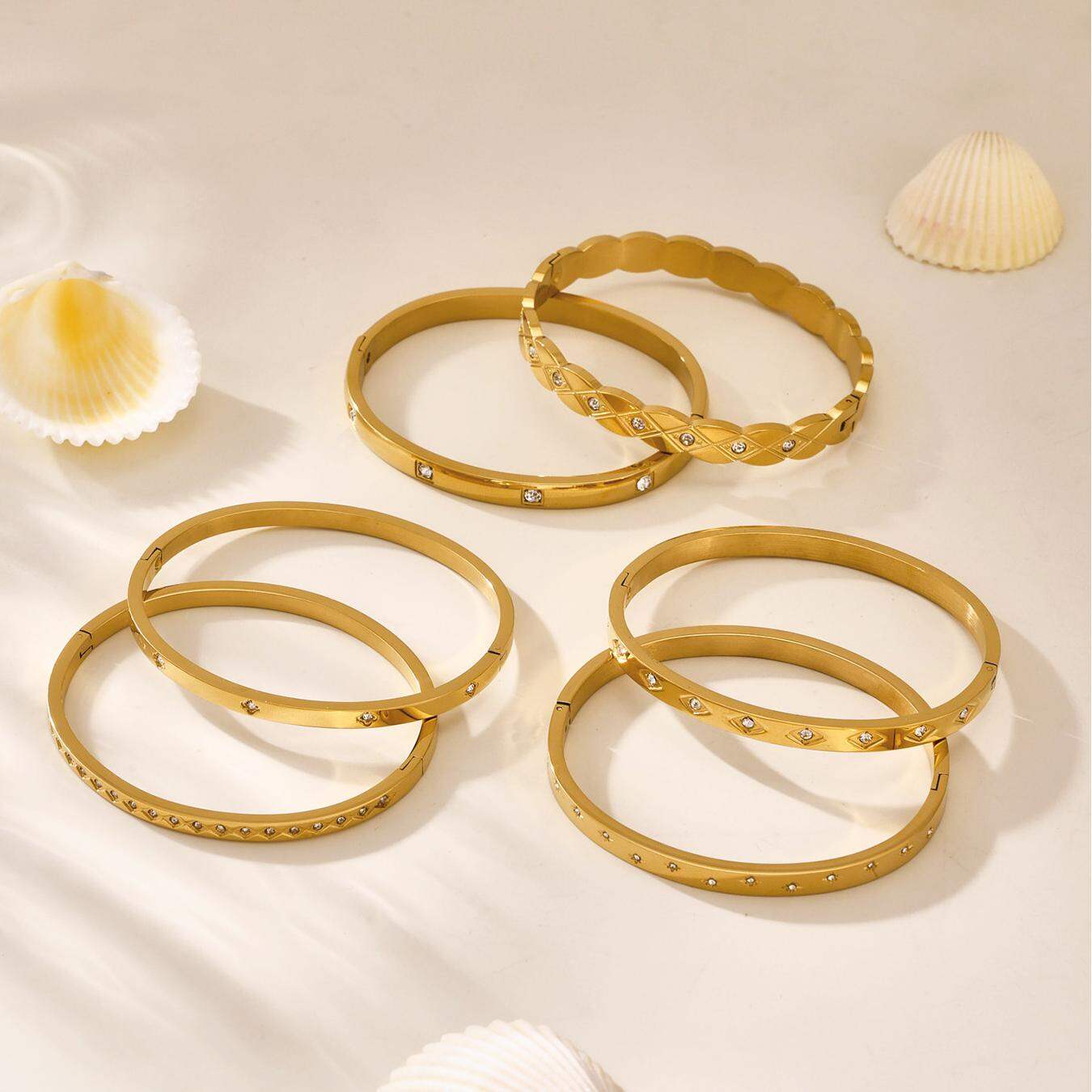 1 Piece Classic Irregular Shape Stainless Steel Waterproof Gold Color Women's Bangles h5 Picture5