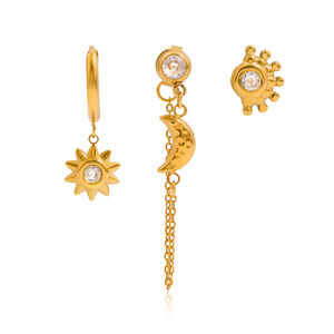 1 Set Classic Series Elegant Sun&Moon Stainless Steel Waterproof Gold Color Women's Earring Sets h5