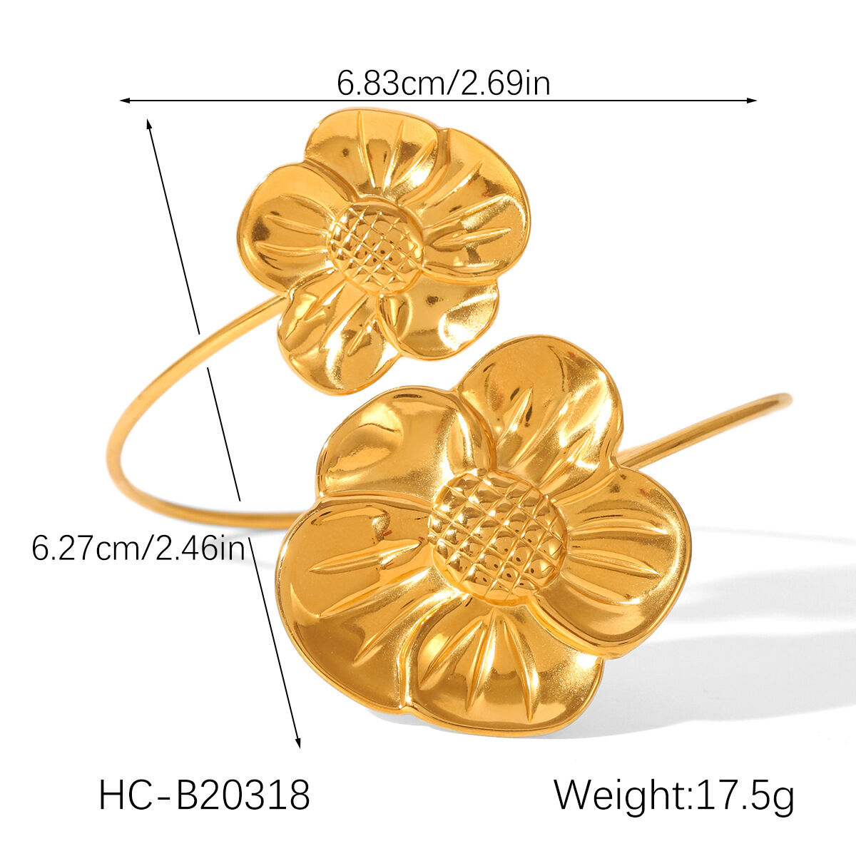 1 Piece Elegant Flower Stainless Steel Waterproof Gold Color Women's Bangles h5 Picture2
