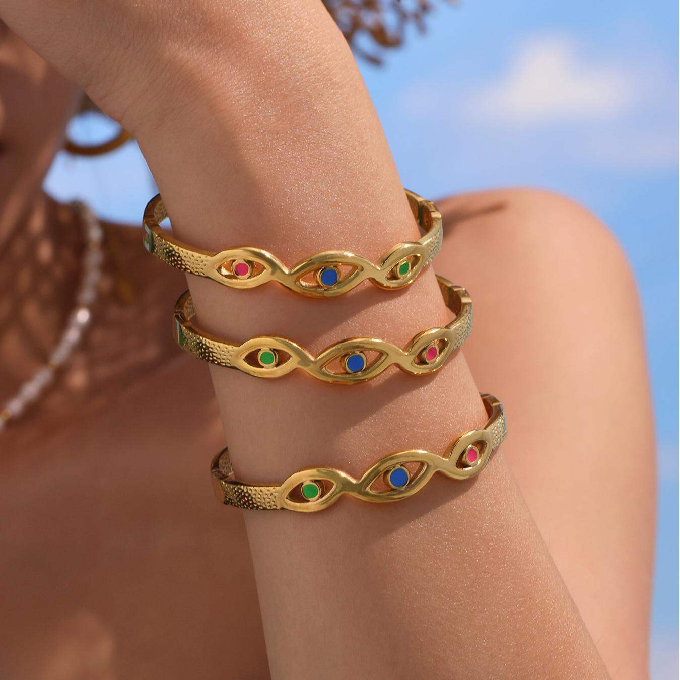 1 Piece Delicate Devil's Eye Stainless Steel Waterproof Gold Color Women's Bracelets Sets