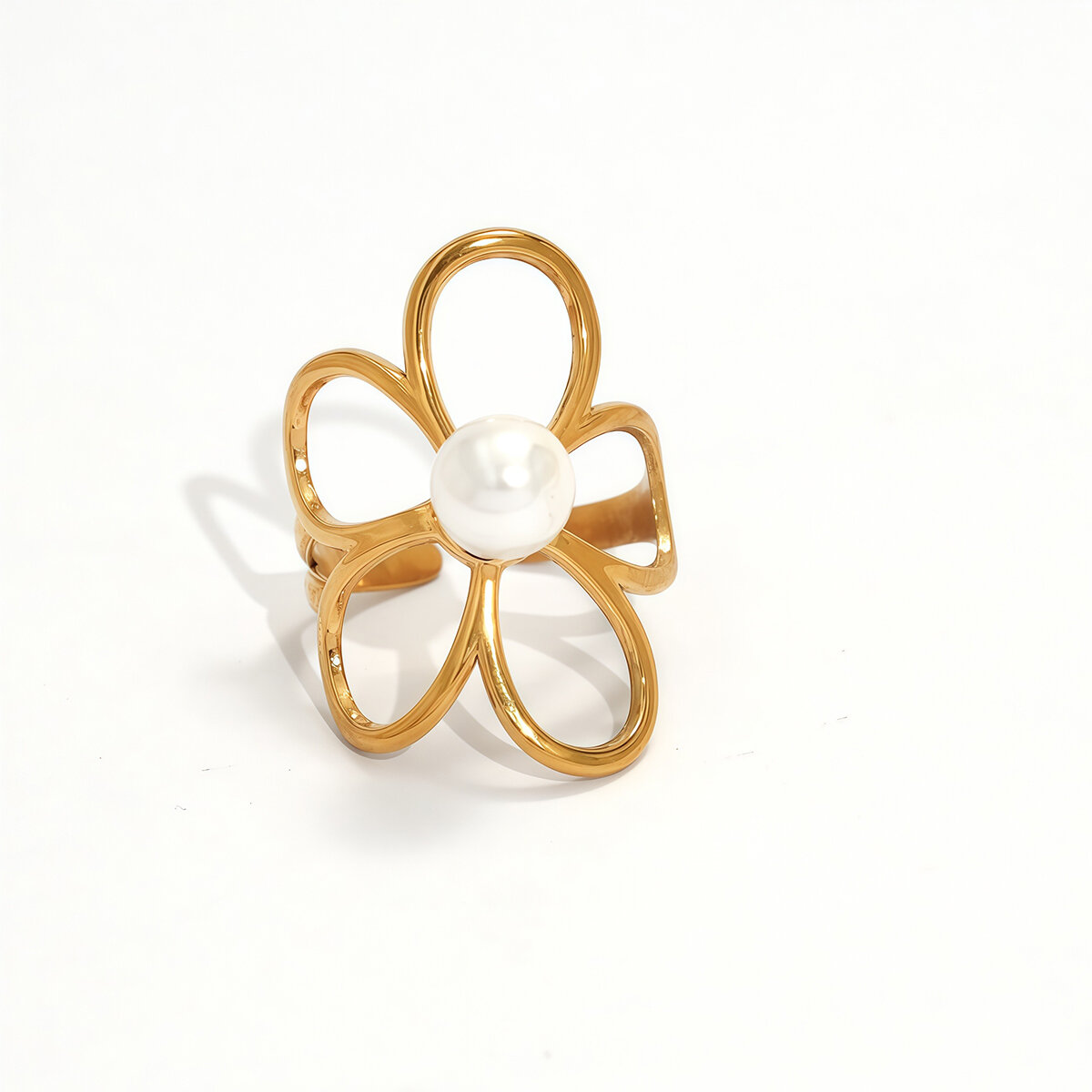 1 Piece Simple  Elegant Flower Stainless Steel Waterproof  Gold Color  Statement Rings 