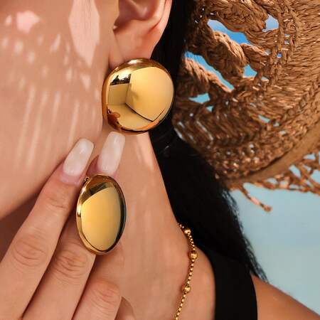 1 Pair Minimalist Heart Stainless Steel Waterproof Gold Color Women's Stud Earrings