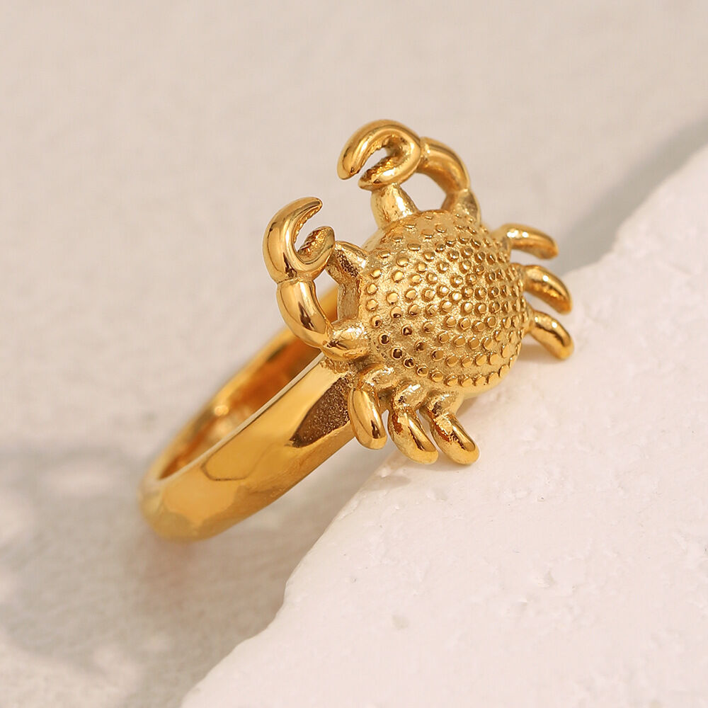 1 Piece Classic Crab Stainless Steel Waterproof Gold Color Statement Rings 2