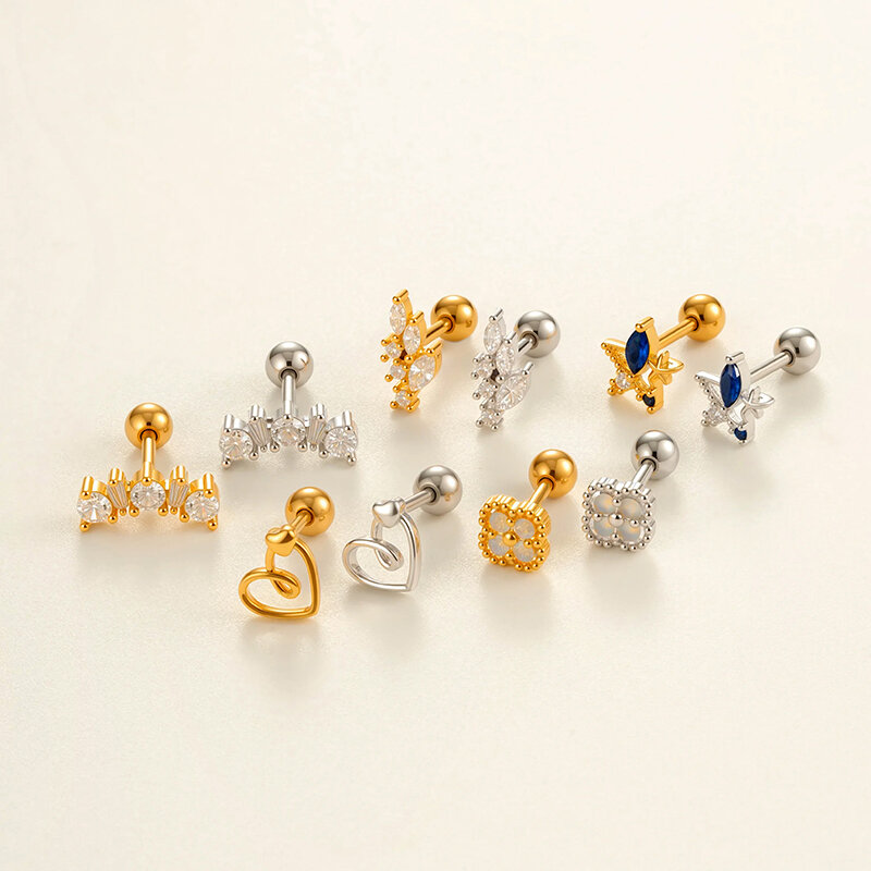 1 stuk koperen gouden zirkoon piercing oorbel