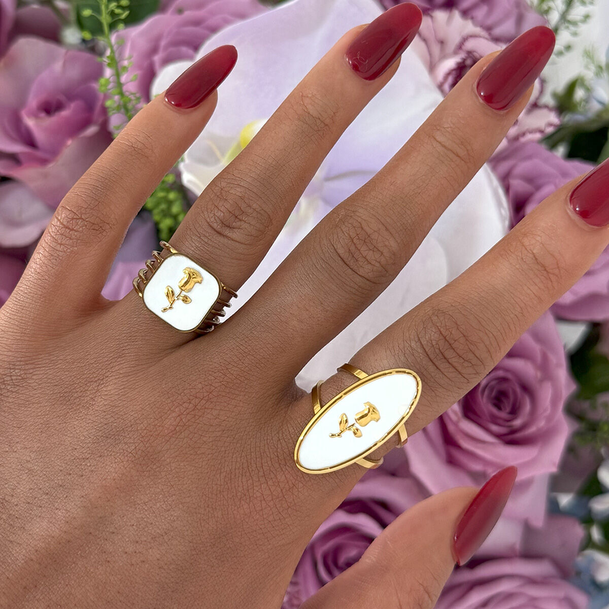 1 Piece Simple Series Retro Flower Stainless Steel Waterproof Gold Color Minimalist Rings Picture8