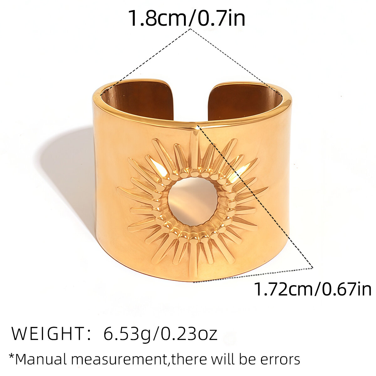 Anillo minimalista de acero inoxidable, resistente al agua, color dorado, de la serie Simple Sun, de 1 pieza h5 Imagen2