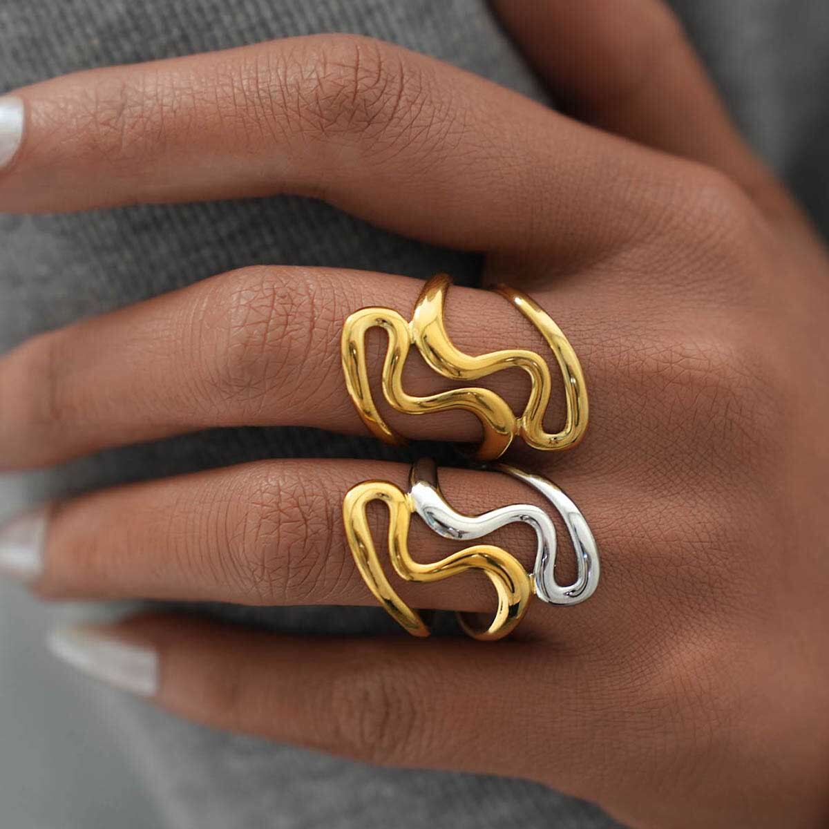1 Piece Simple  Casual Irregular Shape Stainless Steel Waterproof  Statement Rings Picture2