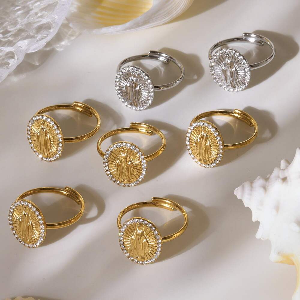 1 Piece Retro Figure Stainless Steel Waterproof Gold Color Zircon Women's Jewelry Sets Picture6