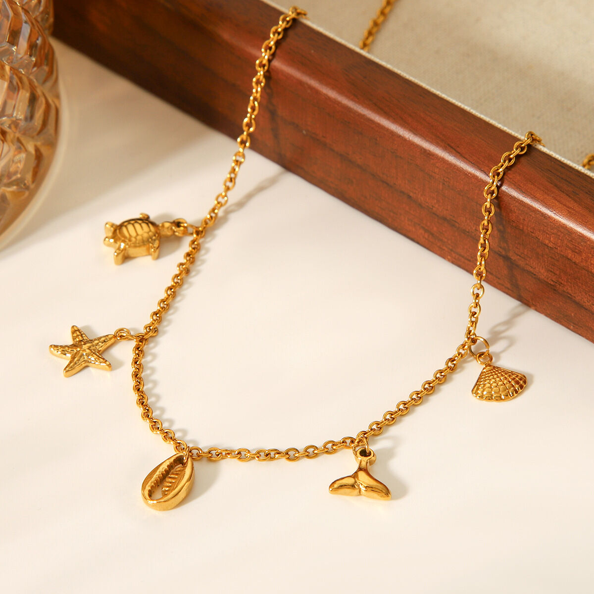 1 Piece Oceanic Turtle Stainless Steel Waterproof Gold Color Women's Pendant Necklaces h5 Picture3