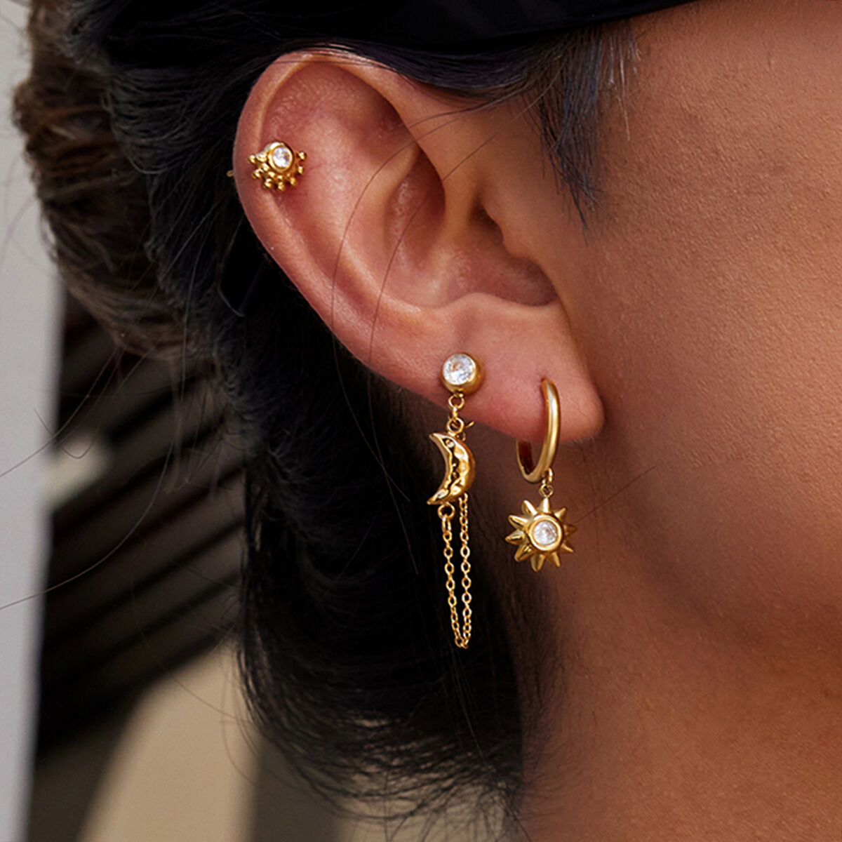 1 Set Classic Series Elegant Sun&Moon Stainless Steel Waterproof Gold Color Women's Earring Sets 2