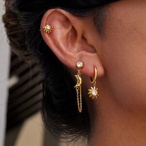 1 Set Classic Series Elegant Sun&Moon Stainless Steel Waterproof Gold Color Women's Earring Sets h5 Picture3