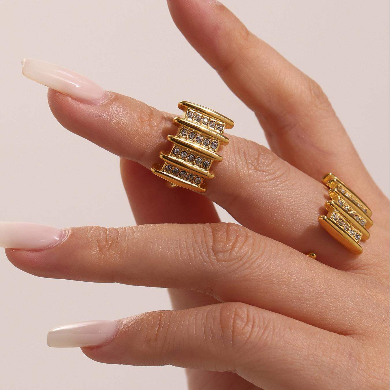1 Piece Modern Rectangle Stainless Steel Waterproof Gold Color Statement Rings Picture3