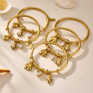 1 Piece Cute Bear Stainless Steel Waterproof Gold Color Women's Charm Bracelets h5 Picture8