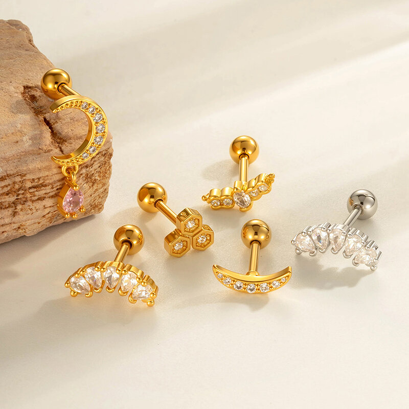 1 Stück Mond Kupfer Gold Farbe Zirkon Piercing Ohrring h5 Bild4