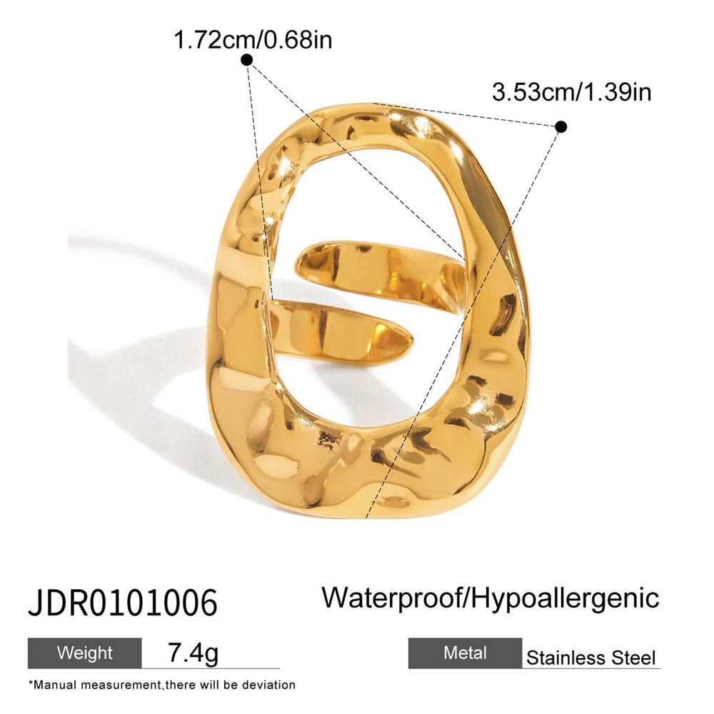 1 Piece Irregular Oval Stainless Steel Waterproof Gold Color Statement Rings h5Picture2