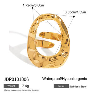 1 Piece Irregular Oval Stainless Steel Waterproof Gold Color Statement Rings h5 Picture2